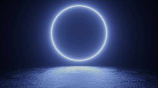 istock Neon circle purple color with reflections, neon background concept - 3D Illustration 1877313234