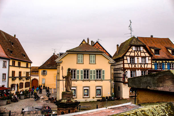 Image of the main square of the village of Eguisheim taken in December 2022