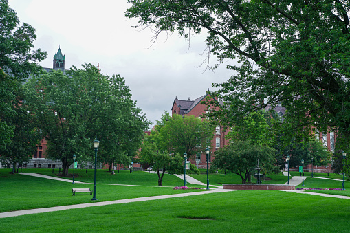 Burlington, USA, Vermont, USA -July 27, 2023: the campus of University of Vermont , a public university that is the oldest in Vermont.
