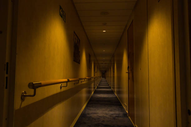 istock Dark Hallway Corridor in a hotel inside a big ferry ship 1877336490