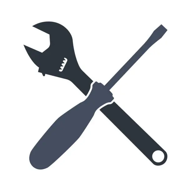 Vector illustration of The wrench and screwdriver overlap