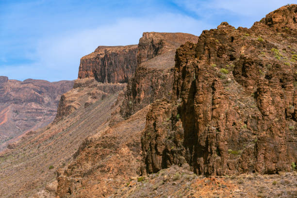 The High Cliffs At The Barranco De Fataga Are Formed By Weathering And Erosion