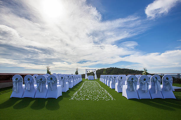 Wedding setting on the roof stock photo