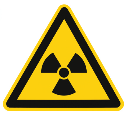 Radiation hazard symbol sign of radhaz threat alert icon, isolated black yellow triangle signage macro