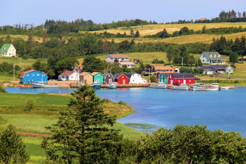 a familiar view in Prince Edward Island of colorful fishing villages, this in French River