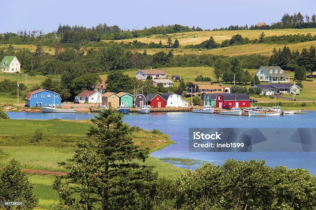 Prince Edward Island a familiar view in Prince Edward Island of colorful fishing villages, this in French River Prince Edward Island Stock Photo