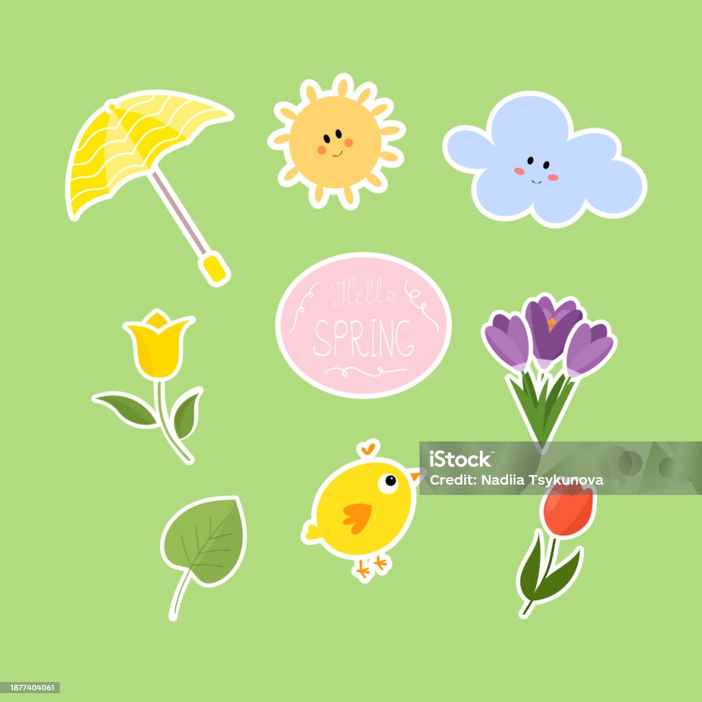 Face Sticker Spring Cute Spring Stickers Set Hello Spring Spring Time Chick Sun Umbrella ...