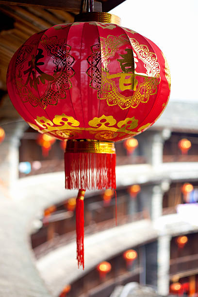 istock Red Chinese lantern in a Hakka Tulou traditional housing 187742068