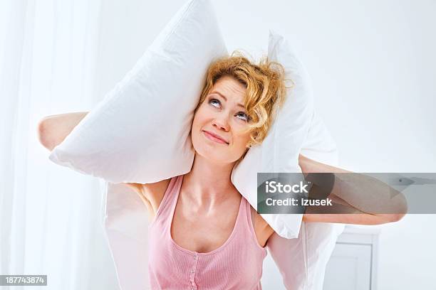 Rude Neighbors Stock Photo - Download Image Now - Hands Covering Ears, Noise, Pillow