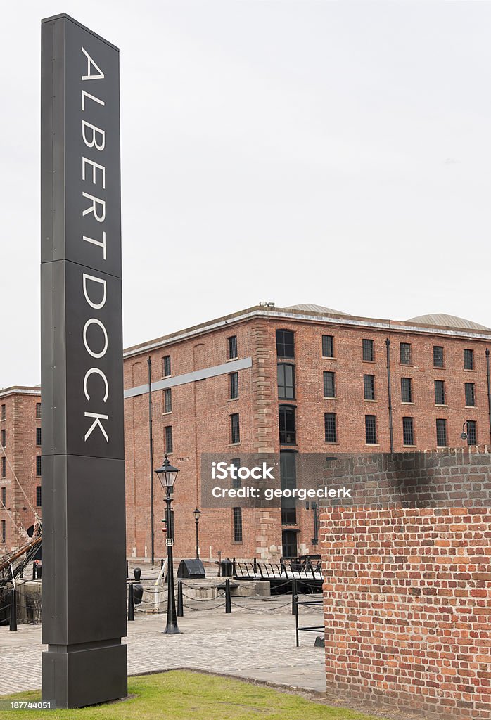 Albert Dock in Liverpool A large sign by The Albert Dock in central Liverpool, England. Albert Dock Stock Photo