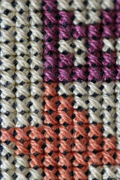 istock Mixed colour cross stitch embroidery in macro close up 1877483881
