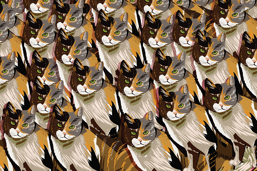 Funny cat seamless pattern