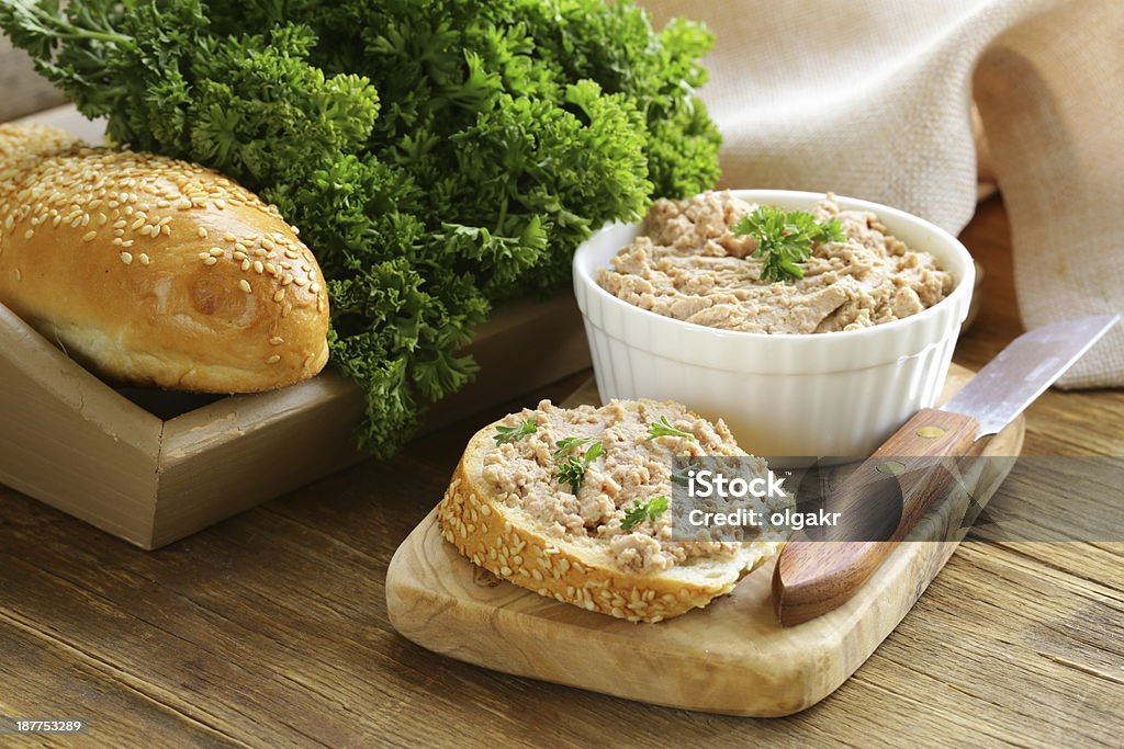 homemade meat snack chicken liver pate with parsley Appetizer Stock Photo