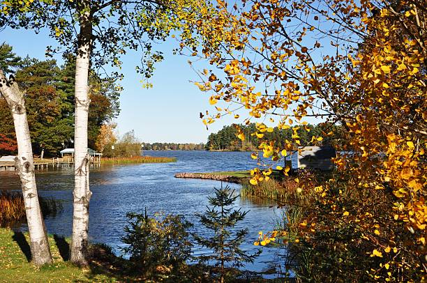The Chetek Chain of Lakes shows it's brilliant blue water and sky during the autumn months.