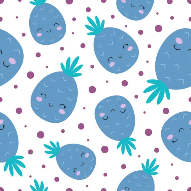 Vector illustration of seamless pattern with pineapple character