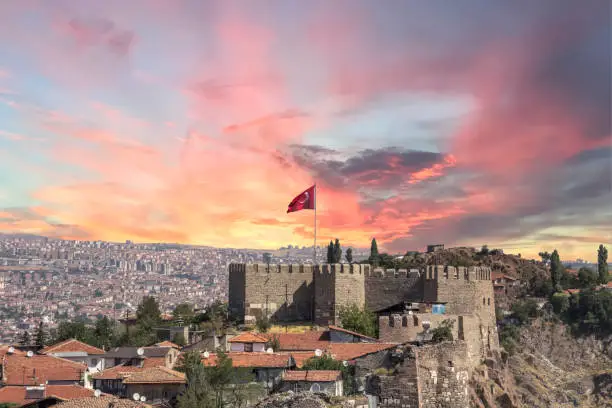 Ankara Castle, at sunset -  Ankara capital city of Turkey