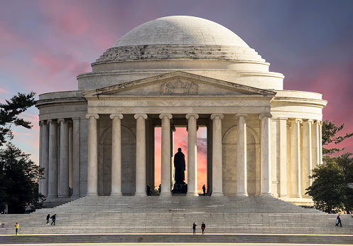 Jefferson Memorial in Washington DC. The Jefferson Memorial is a public building managed by the National Park Service of the United States Department of the Interior