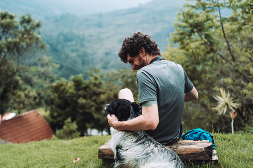 Man and dog enjoying the outdoors