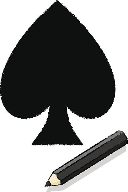 スペードのエースカードのアイコンが描かれたブラックのペンシル - pencil man made graphite writing点のイラスト素材／クリップアート素材／マンガ素材／アイコン素材