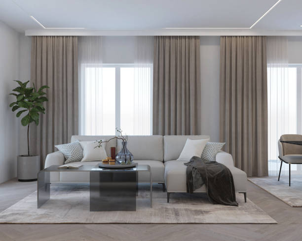 istock Stylish and cozy living room 1877614791