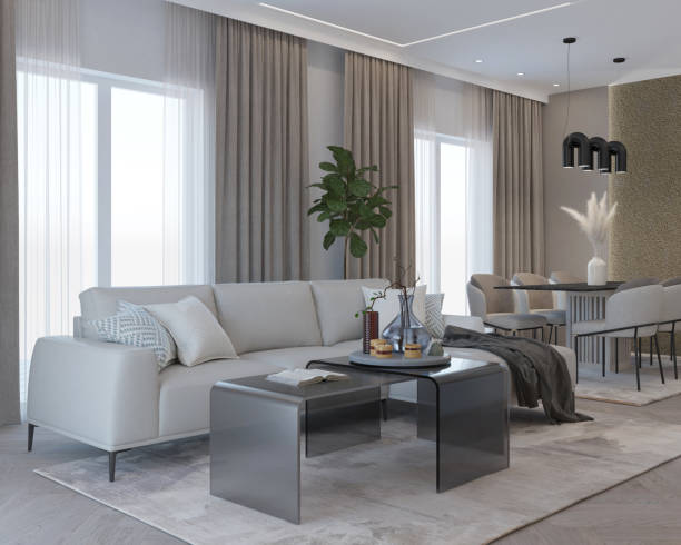 istock Stylish and cozy living room 1877614798