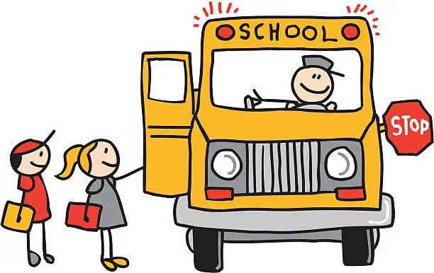 Vector illustration of Children Boarding School Bus