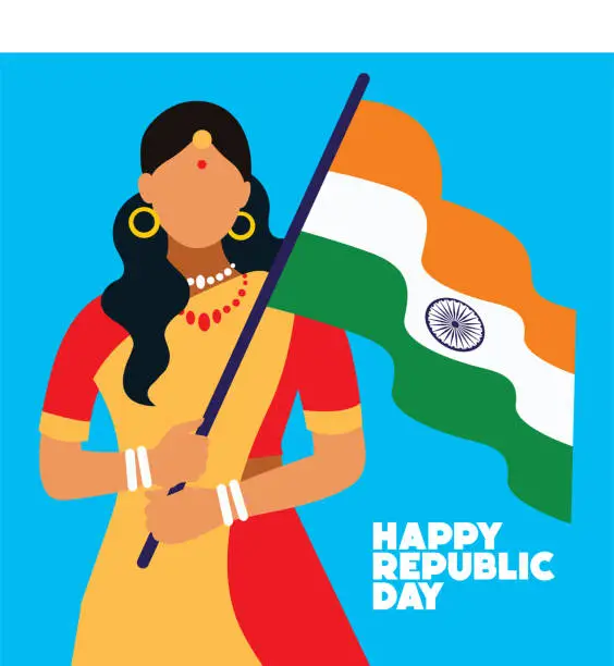 Vector illustration of Happy Republic day of India, girl with Indian flag. vector illustration design. greeting card
