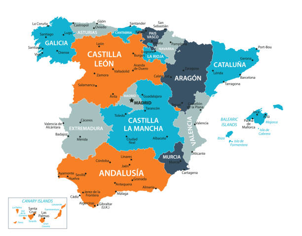 kuvapankkikuvitukset aiheesta espanja - vektorikartta. espanjan värikartta - espanja