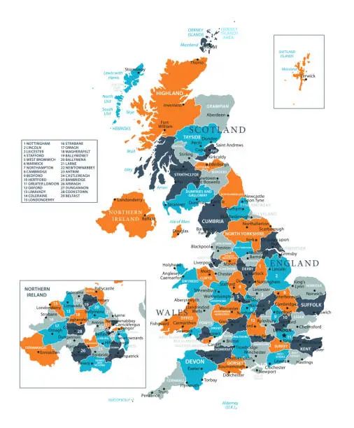 Vector illustration of United Kingdom Map. Color Vector Map of the United Kingdom