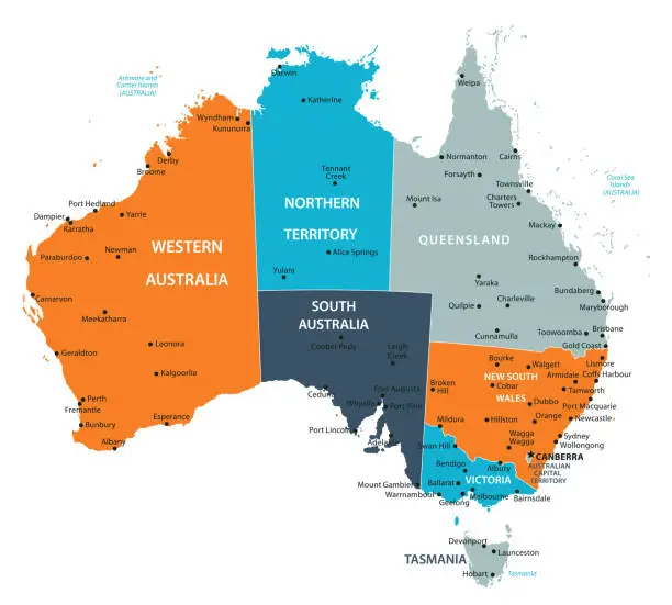 Vector illustration of Australia Map. Vector Color Map of Australia