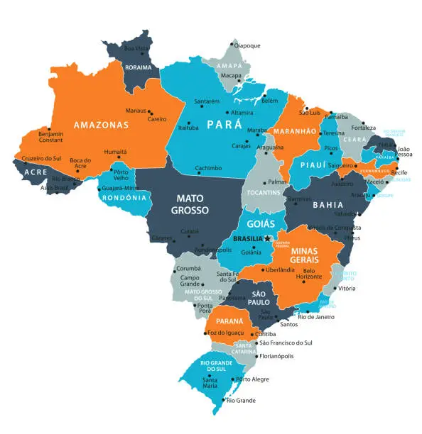 Vector illustration of Brazil Map. Vector colored map of Brazil