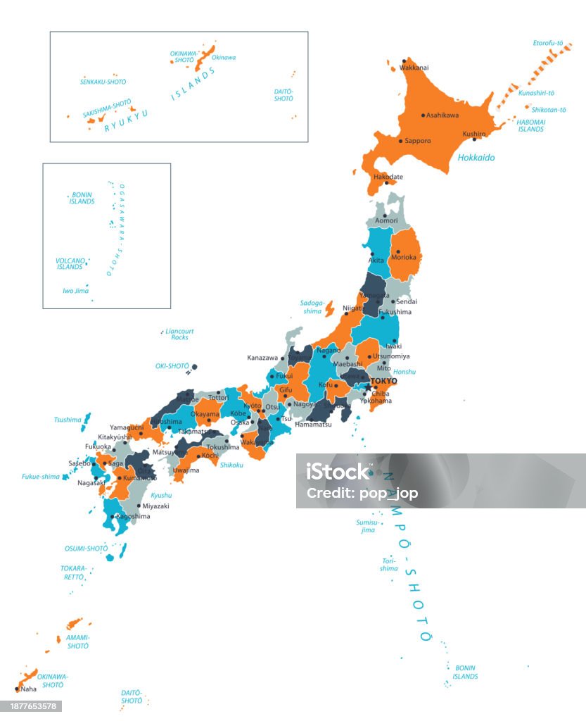 Japan Map Color Code Japan Map Vector Colored Map Of Japan Stock Illustration - Download ...