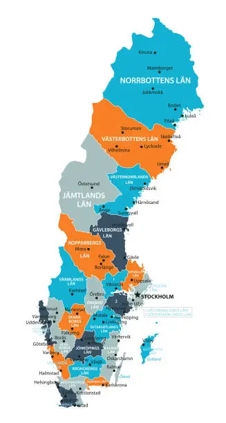 Vector illustration of Sweden Map. Vector colored map of Sweden