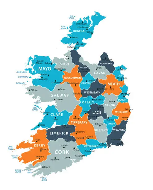 Vector illustration of Ireland Map. Vector colored map of Ireland