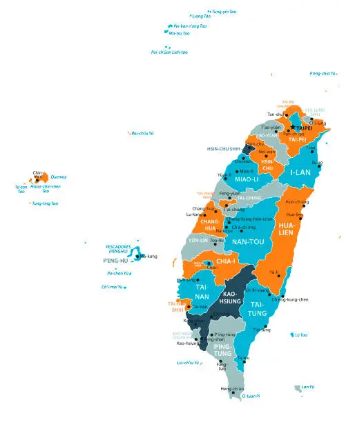 Vector illustration of Taiwan Map. Vector colored map of Taiwan