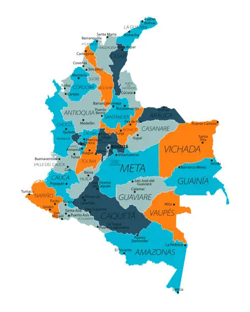 Vector illustration of Colombia Map. Vector colored map of Colombia