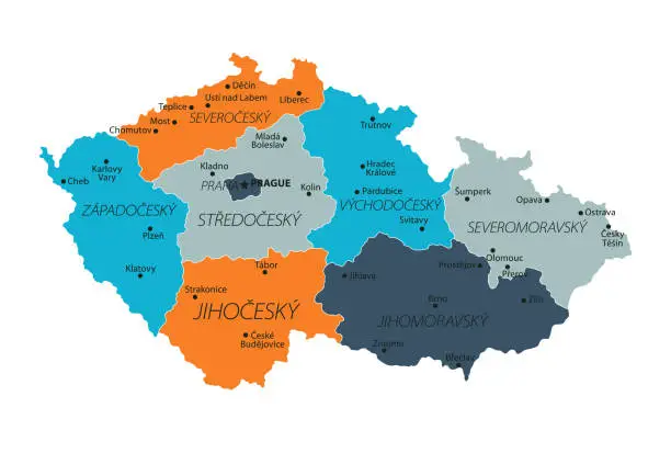 Vector illustration of Czech Republic Map. Vector colored map of Czechia