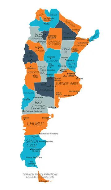 Vector illustration of Argentina Map. Vector colored map of Argentina