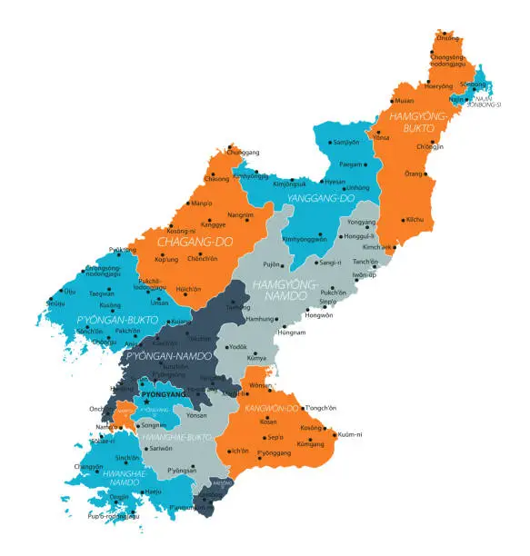 Vector illustration of North Korea Map. Vector colored map of North Korea