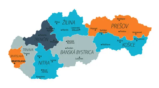 Vector illustration of Slovakia Map. Vector colored map of Slovakia