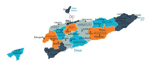 Vector illustration of East Timor Map. Vector colored map of East Timor