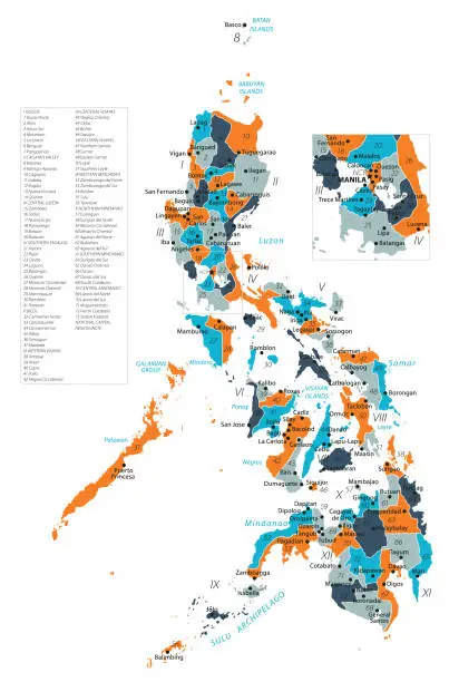 Vector illustration of Philippines Map. Vector colored map of Philippines