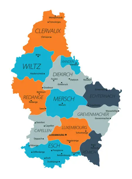 Vector illustration of Luxembourg Map. Vector colored map of Luxembourg