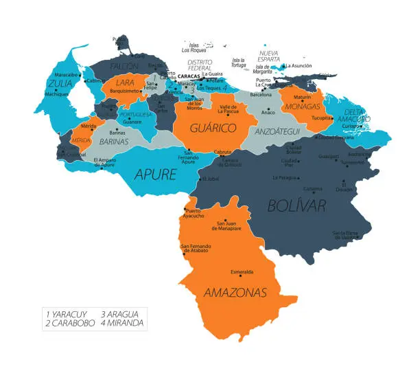 Vector illustration of Venezuela Map. Vector colored map of Venezuela
