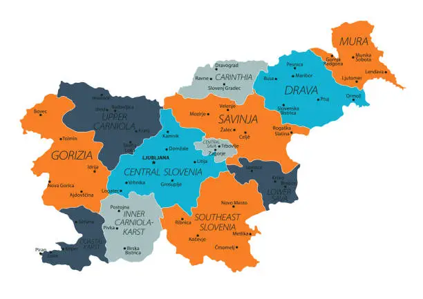 Vector illustration of Slovenia Map. Vector colored map of Slovenia