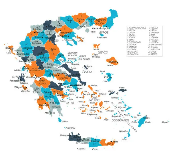 Vector illustration of Greece Map. Vector colored map of Greece