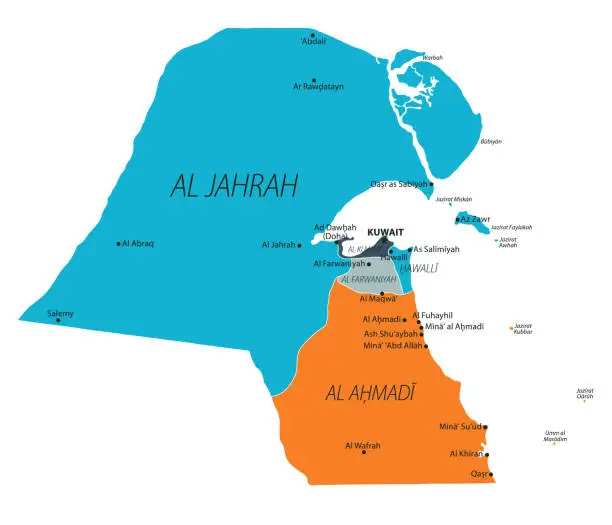 Vector illustration of Kuwait Map. Vector colored map of Kuwait