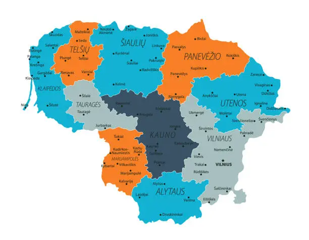 Vector illustration of Lithuania Map. Vector colored map of Lithuania