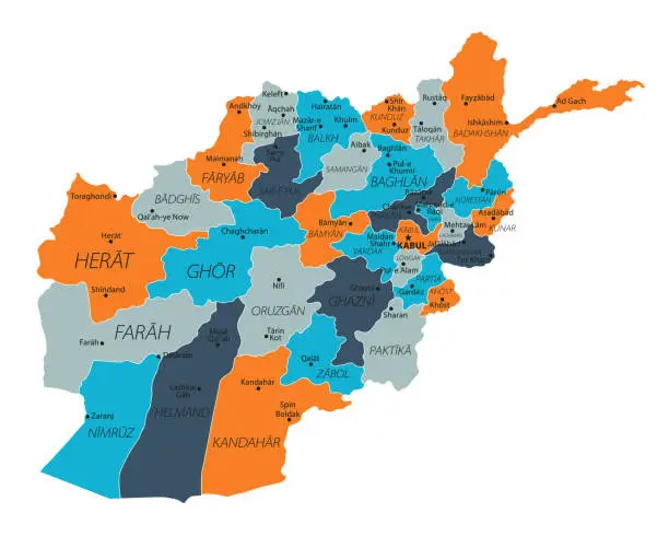 Vector illustration of Afghanistan Map. Vector colored map of Afghanistan