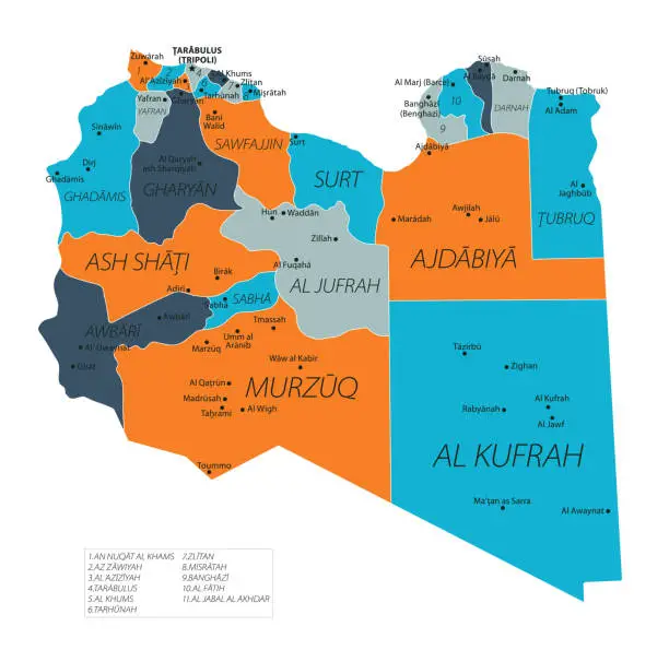 Vector illustration of Libya Map. Vector colored map of Libya